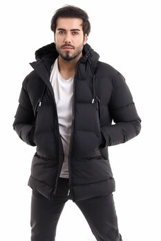 Rompasso Su Ve Rüzgar Geçirmez Içi Kürklü Erkek Siyah Uzun Şişme Mont & Kaban & Parka XL Beden