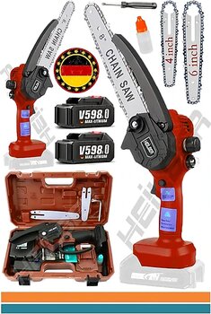 Heilber Alman V5988 25CM Zincir Yağlamalı Çift Akülü Budama Testeresi Şarjlı Ağaç Dal Budama Kesme Testere