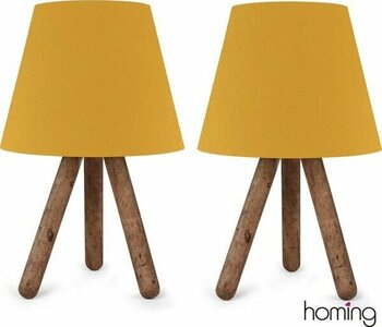 Homing Tasarım Ahşap Üç Ayaklı 2li Abajur Seti AYD-2416 - Sarı