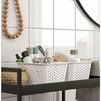 Pratik 2'li Plastik Sepet 15X20X10 cm Set, Beyaz Organizer Düzenleyici - Seçenek 1 - Ahşap Bej - Siyah