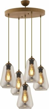 Rita 5'li Yuvarlak Eskitme Füme Camlı Modern Salon Sarkıt Avize