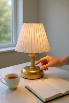 Bubihome Pilli Led Abajur, Kablosuz Pileli Dekoratif Abajur Gold Metal Gövde