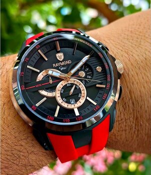 Raymond Star Serisi Kırmızı Silikon Erkek Kol Saati Siyah