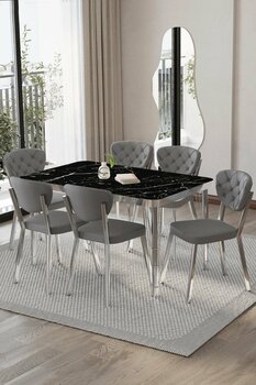 BY ORHAN GÜZEL Akuamarin Mutfak Yemek Masası Takımı- 6 Kişilik Mutfak Masa Sandalye Takımı- Mutfak Masası Takımı