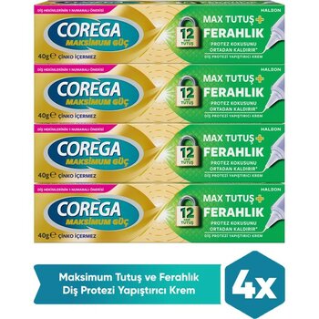 Corega Max Tutuş & Ferahlık Diş Protezi Yapıştırıcı Krem 40G x 4 Adet