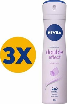 NIVEA Kadın Sprey Deodorant Double Effect 48 Saat Anti-perspirant Koruma 150 ml x3 Adet,Pürüzsüz Koltuk Altı