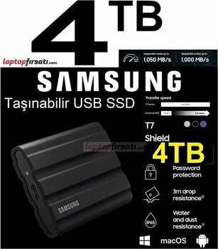 Samsung 4tb T7 Shield MU-PE4T0S-WW 1050MB-1000MB-S USB 3.2 Gen2 Taşınabilir SSD Siyah