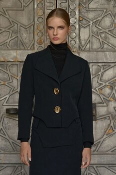 FEVER Düğme detaylı vatkalı siyah ceket 38 Beden