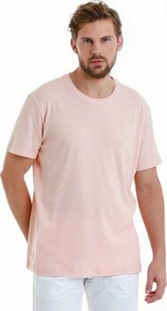 Pembe Regular Fit Düz Bisiklet Yaka Keten Tişört - L