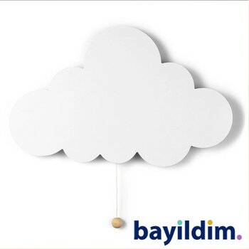 Masal Arkadaşım Bulut  Ahşap LED Duvar Gece Lambası - Beyaz