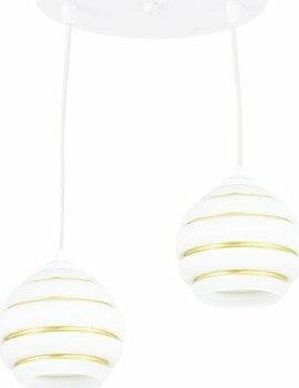 Lambadar Ikili Özel Şeritli Cam Model Modern Sarkıt Avize - Beyaz - Gold - 2