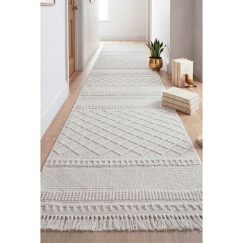 Melaris Halı Iskandinav Bukle Halı Yumuşak Örgü Yolluk Loop Bukleli Dokuma Oturma Odası Halısı Salon Mutfak Halısı - Krem - 80 x 450 cm