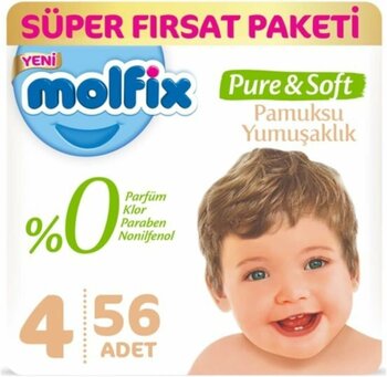 Molfix Pure & Soft 4 Numara 56 Adet 7-14 Kg Süper Fırsat Paketi