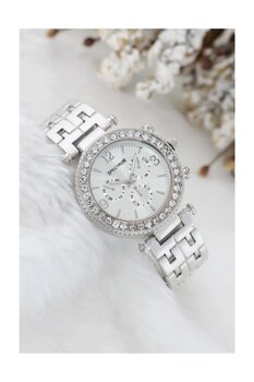 Spectrum Taşlı Kasa Silver Renk Metal Kordonlu Bayan Kol Saati,