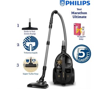 Philips Marathon Elektrikli Süpürge | Toz Torbasız Teknoloji | Güçlü Emiş, Hijyenik Hepa Filtre Ve Uzun Ömürlü Performans