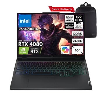 Lenovo Legion Pro 7 i9-14900HX 40 GB RAM 1 TB SSD Rtx4080 16" 240Hz W11 Home Gaming Laptop-S.Çantası 83de0086trhmf28