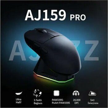Ajazz AJ159 Pro Siyah 26000 DPI Kablosuz Mouse