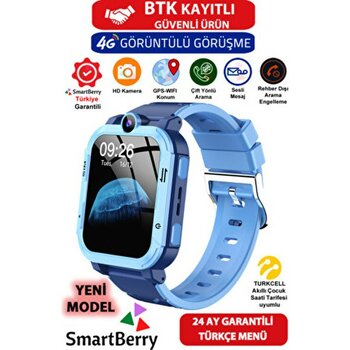 SmartBerry Z34 Görüntülü Görüşme Gps Wıfı Net Konum Gizli Dinleme Akıllı Çocuk Takip Saati Sim Kartlı - Mavi