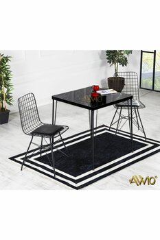 AVVİO 70x70 Helena 2 Kişilik Yemek Masası Takımı-mutfak Masası Takımı-siyah Mermer Görünümlü Oval Kenar