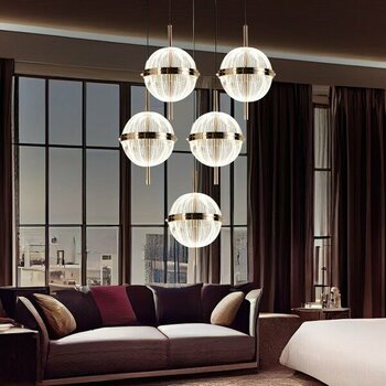 Apliqa Loret 5'li Yuvarlak 60 Watt Gold Krisatlli Modern Salon Oturma Odası Sarkıt LED Avize - 5