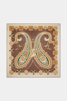 Vakko KAHVE ŞAL DESENLI VUAL İPEK EŞARP