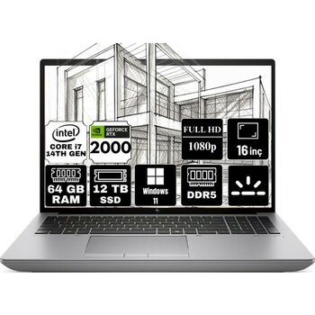 Hp Zbook Fury 16 G11 Intel Core I7-14700HX 64GB 12TB SSD Rtx 2000 Ada / 8gb 16" Fhd Windows 11 Pro Taşınabilir Iş Istasyonu 62X91EA-A15