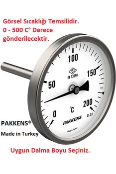 Pakkens Çap Ø100mm 500 C° Derece 70 Cm Dalma Boylu, Fırın, Taş Fırın Termometresi, Paslanmaz Çelik