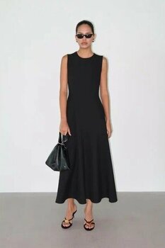 Suud Collection Sarah Kloş Siyah Wrap Maxi 34 Kolsuz Elbise