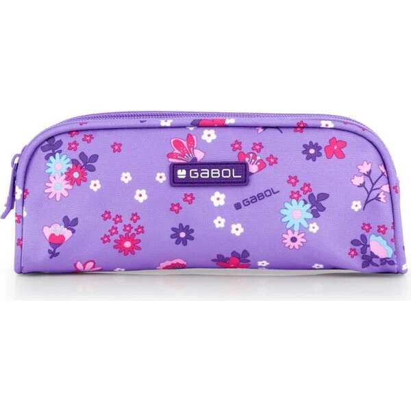 Gabol Violet Çift Gözlü Mor Çiçekli Mor su geçirmez polyester kumaş 2 bölme 22x8x6 cm Okul Kalemlik