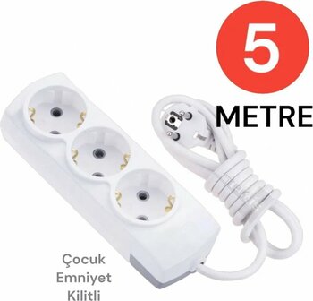 Tek-İş Grup Priz Topraklı 3 Lü 5 Metre Uzatma Kablosu