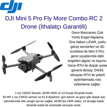 Djı Mini 5 Pro Fly More Combo  Gece Manzarası Çok Yönlü Engel Algılama Rc 2 Drone (Ithalatçı Garantili) - Gri - Siyah