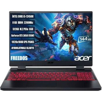 Acer Nitro 5 AN515-58-544K Intel I5-12450H 8gb 512GB RTX3050 15.6" Fhd 144hz Freedos Taşınabilir Bilgisayar NH.QFJEY.007 - 512 GB - 8 GB