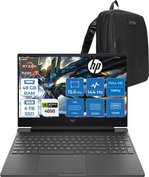 Hp Victus Gaming Amd Ryzen 7-7445hs 48gb Ddr5 4tb Ssd Rtx Rtx4050/6gb 15.6" Fhd (1920 X 1080), 144 Hz, Ips, 300 Nits Freedos Gaming Bilgisayar Wbx9u9eaf20+Zettaçanta
