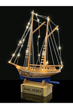 YİĞİTOĞLU DESIGN Led Işıklı Tasarım Ahşap Gemi Maketi - Siyah Beyaz Temalı - Büyük Boy Gemi