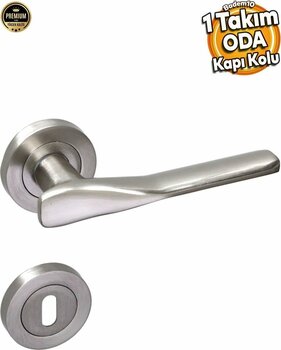 Badem10 Royal Saten Oda Kapı Kolu Sürgülü ve Çelik Kapı Kulpu Uyumlu Daire Rozetli Sağa Sola Uygun Kolları