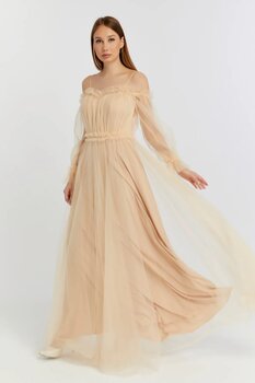 Asees Abiye ve Mezuniyet Elbise Fırfır Detaylı Balon Kol Prenses Tül Abiye Elbise 40 Beden