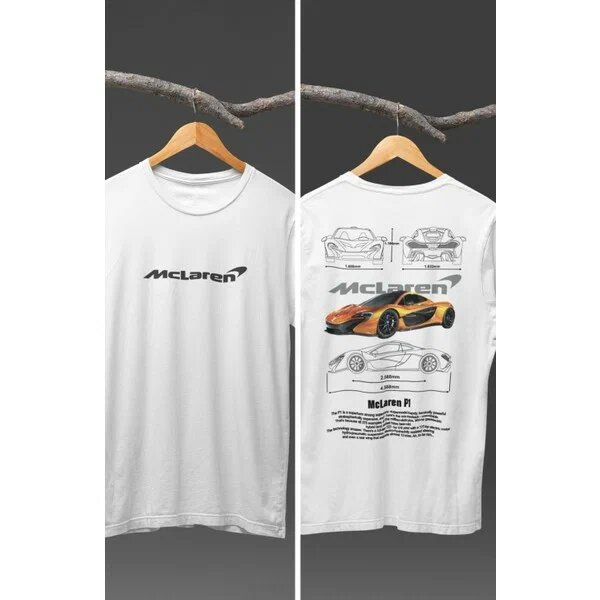 Fuddy Moda McLaren P1 Sırt Baskılı Beyaz Kısa Kol 4XL Tişört