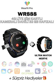 Wearfit ProWR888 4G Lite Sim Kartlı Kameralı 32gb AI Destekli NFC GPS 39mm Yuvarlak Akıllı Saat + Ultra Watch