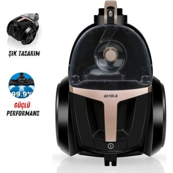 Arnica Cyclone Toz Torbasız Elektrikli Süpürge - 750W, Kolay Temizlik ve Ergonomik Tasarım - Siyah