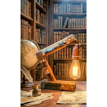 Mistik Archer – Nazar Detaylı El Yapımı Masif Ahşap Masa Lambası - Ahşap - Bej - Siyah