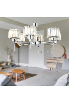 Apliqa Sadem 6'Lı Krom Kristalli Taşlı Modern Tasarım Salon-Yatak Odası Kristal Salon Avize