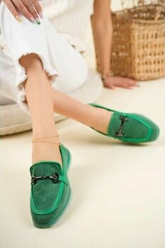 Birikon Tokalı Süet-Cilt Yeşil 37 Loafer