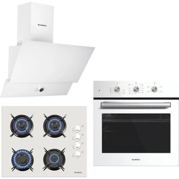Kumtel Turbo Kristal Beyaz Cam Ankastre Set (Da6-830 Davlumbaz + Ko-40 Tahdf Ocak + B66-Sf2 Fırın)