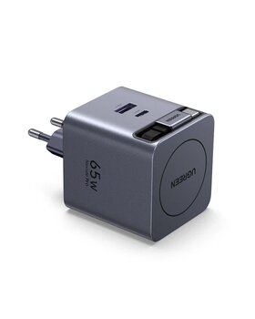 Ugreen 65W Makaralı Dahili Kablolu Gan Hızlı Şarj Cihazı, 2Xusb-C, 1Xusb-A, Gri, 65825