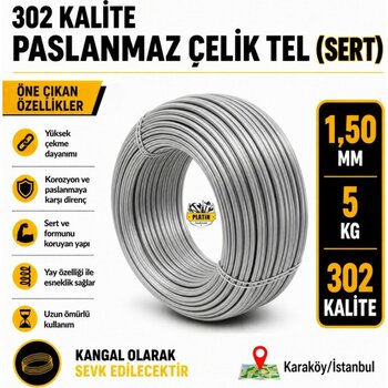 Platin Hırdavat 302 Kalite Paslanmaz Çelik Tel ( Parlak ) 5 kg - 1,50MM 5KG
