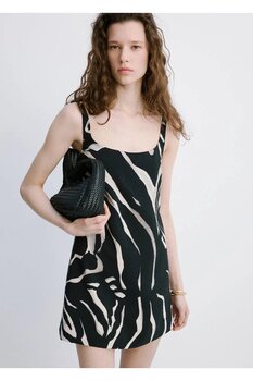 MANGO Woman Zebra desenli mini elbise L Beden