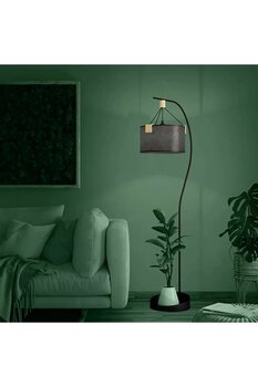 ENLIS Siyah Lambader E27 Duy Ahşap & Kraft Şapkalı Dekoratif Yer Lambası