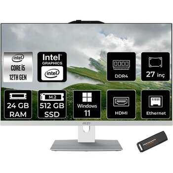 Msı Modern AM272P Intel Core I5 1235U 24GB 512GB SSD 27" Fhd Windows 11 Home All In One Bilgisayar & Per4 USB Bellek 12M1201TRP372 - Beyaz