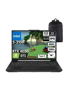 ASUS TUF F16 Intel 5-210H 8GB 1TBSSD RTX4050 16\" 144Hz Freedos +Sırt Çantası FX607VU-RL146HMF1