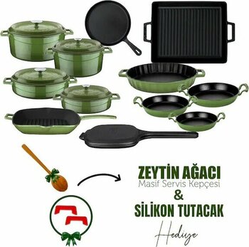Lava Döküm 12x Trendy Serisi 17 Parça Tencere & Tava Seti Yeşil
